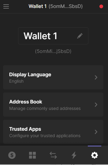 View of Phantom wallet settings section
