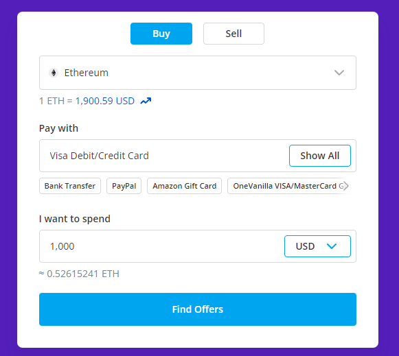 P2P Ethereuim credit card payment with Paxful